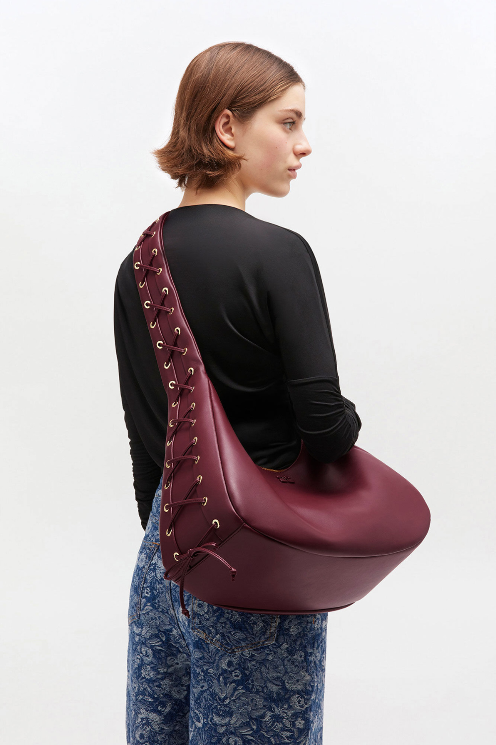 Hobo Medium Laces A7262 - Burgundy - GANNI