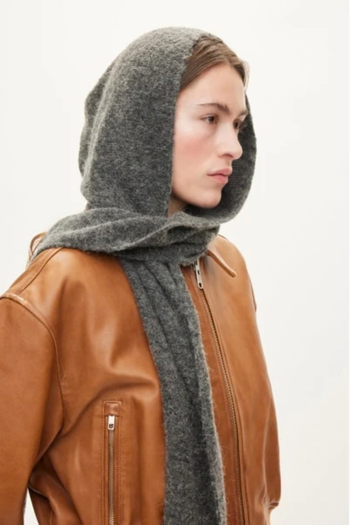 Hood Scarf - Dark Grey Melange - Oval Square