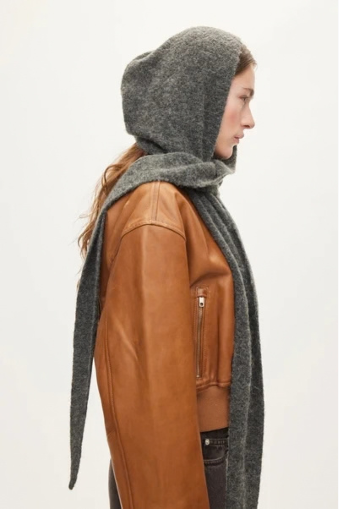 Hood Scarf - Dark Grey Melange - Oval Square