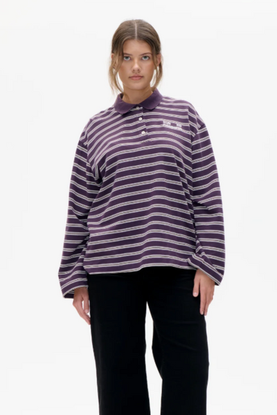 Jeanne Top - Plum Polo Stripe - Baum und Pferdgarten