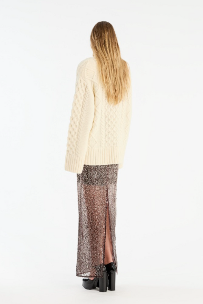 Knit Cable Crewneck - Egret - Rotate