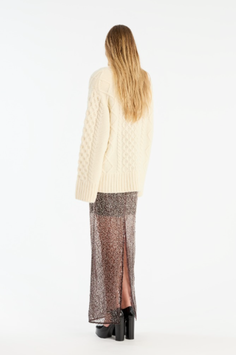 Knit Cable Crewneck - Egret - Rotate