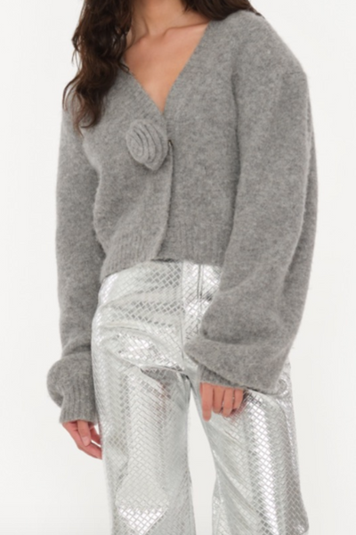 Knit Cropped Cardigan - Grey Melange - ROTATE