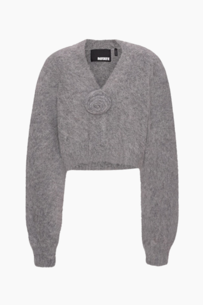 Knit Cropped Cardigan - Grey Melange - ROTATE