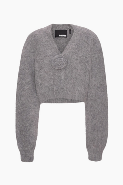 Knit Cropped Cardigan - Grey Melange - ROTATE