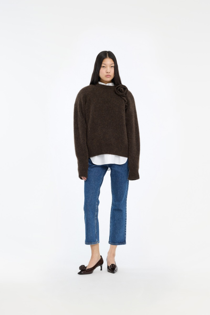 Knit Flower Jumper - Mørkebrun - ROTATE