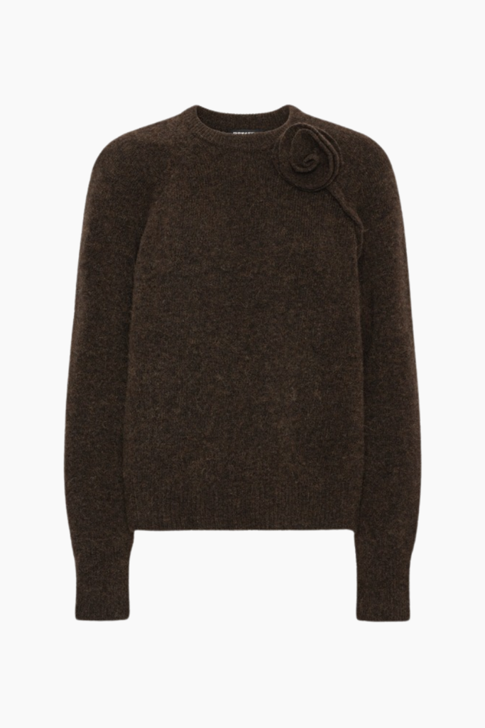 Knit Flower Jumper - Mørkebrun - ROTATE
