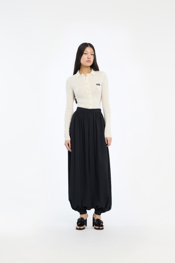 Knitted Polo Top - Egret - ROTATE