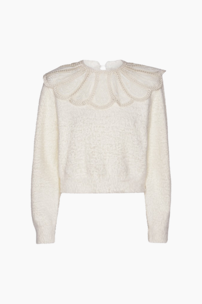 Lace Collar Knit Sweater - Blanc De Blanc - ROTATE