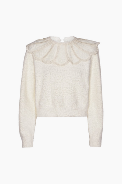 Lace Collar Knit Sweater - Blanc De Blanc - ROTATE