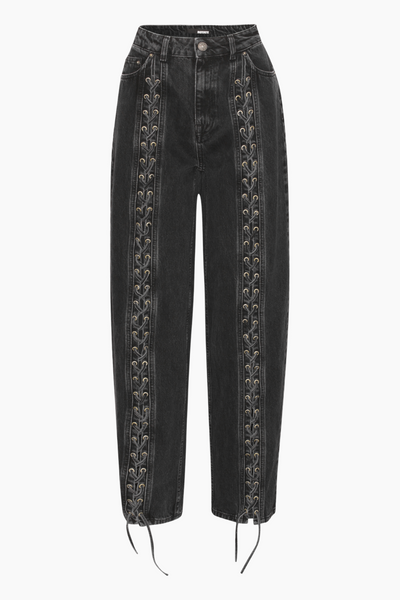 Laced Wide Leg Jeans - Black Washed - ROTATE