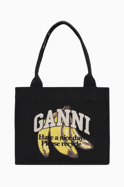 Large Easy Shopper Pocket Banana Print A6897 - Black - GANNI