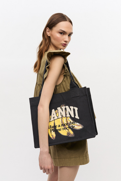 Large Easy Shopper Pocket Banana Print A6897 - Black - GANNI
