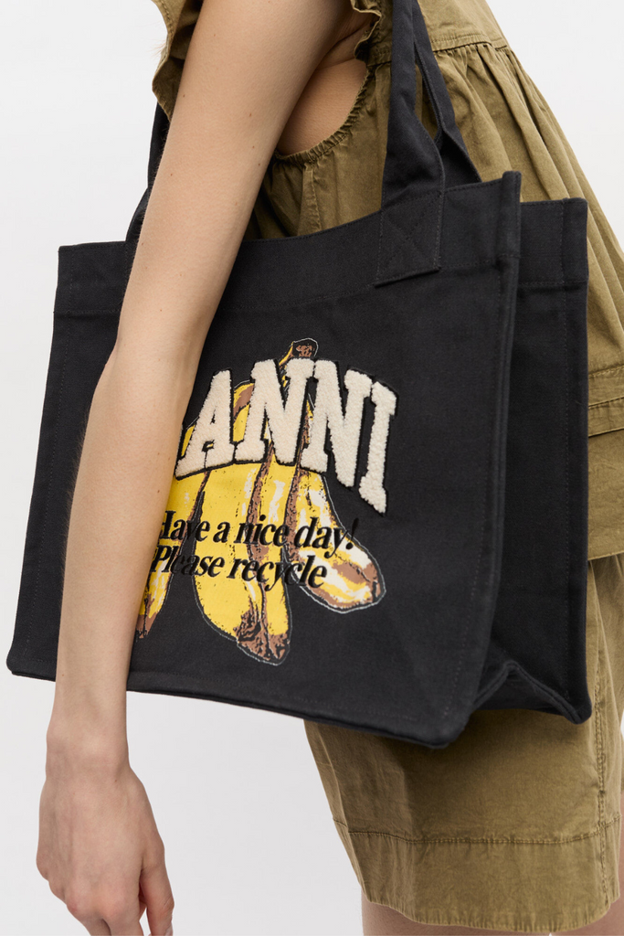 Large Easy Shopper Pocket Banana Print A6897 - Black - GANNI