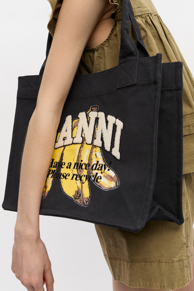 Large Easy Shopper Pocket Banana Print A6897 - Black - GANNI