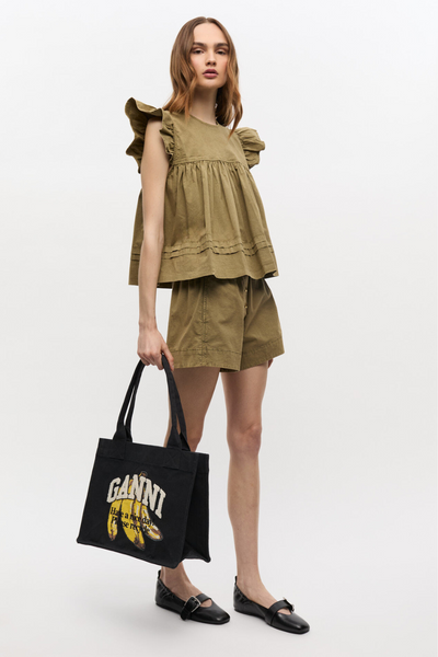 Large Easy Shopper Pocket Banana Print A6897 - Black - GANNI