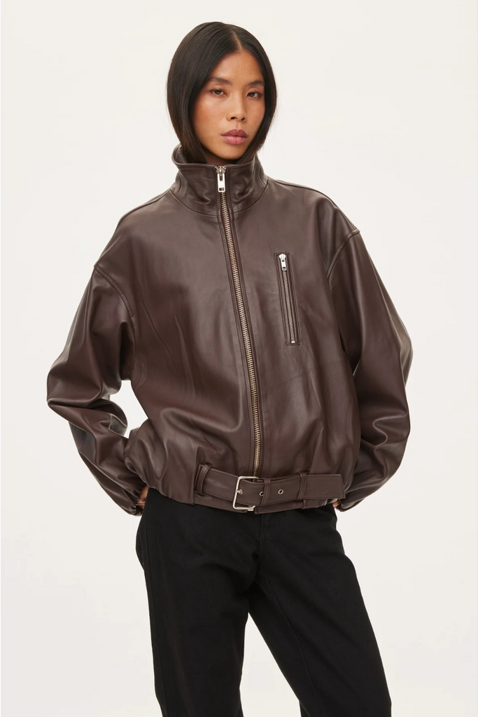 Lenny Leather Jacket - Coffee - Oval Square