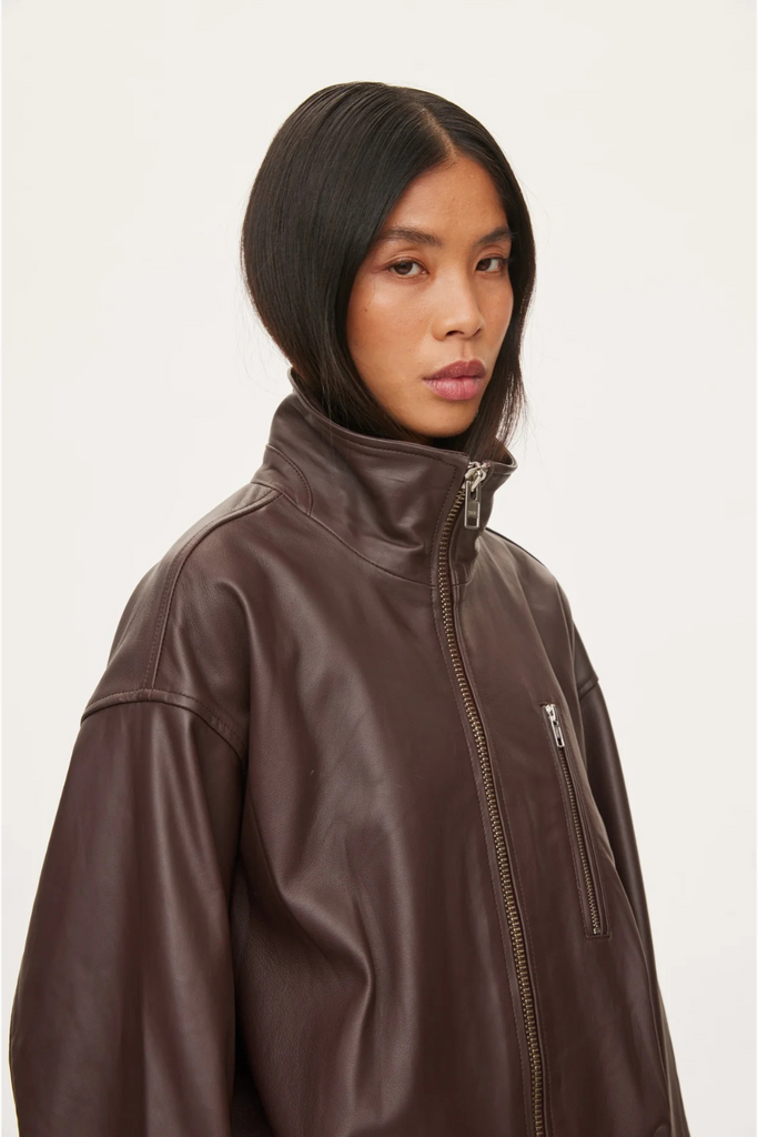 Lenny Leather Jacket - Coffee - Oval Square