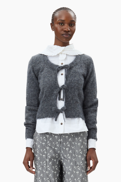 Light Mohair Tie String Cardigan K2411 - Paloma Melange - GANNI