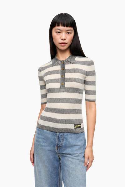 Light Sparkle Rib Polo K2482 - Egret - GANNI-1