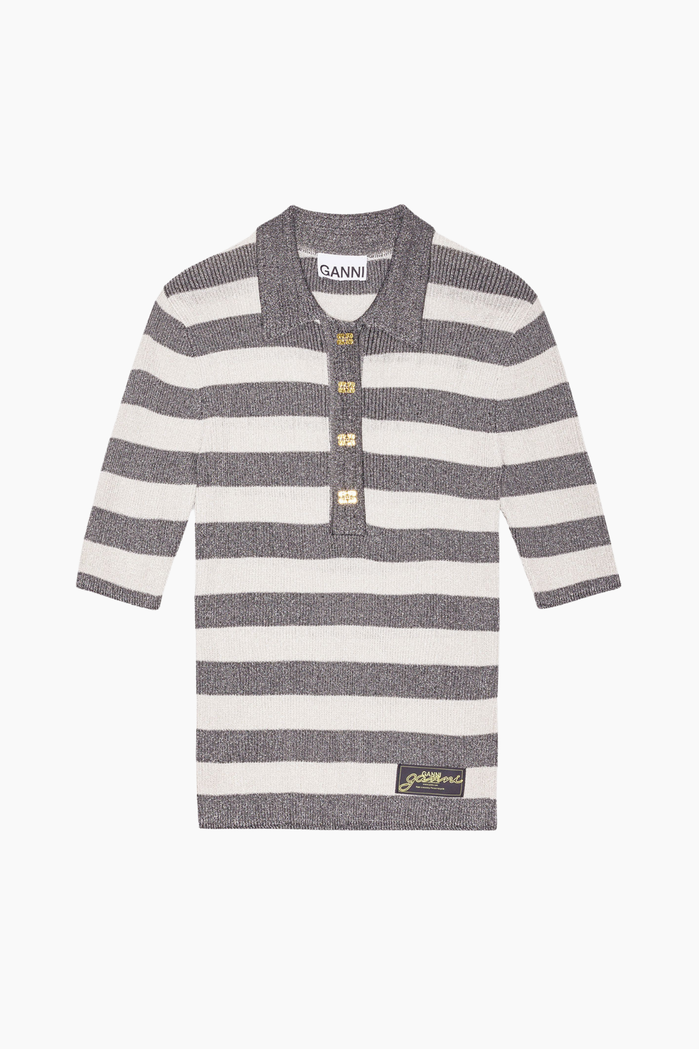 Light Sparkle Rib Polo K2482 - Egret - GANNI