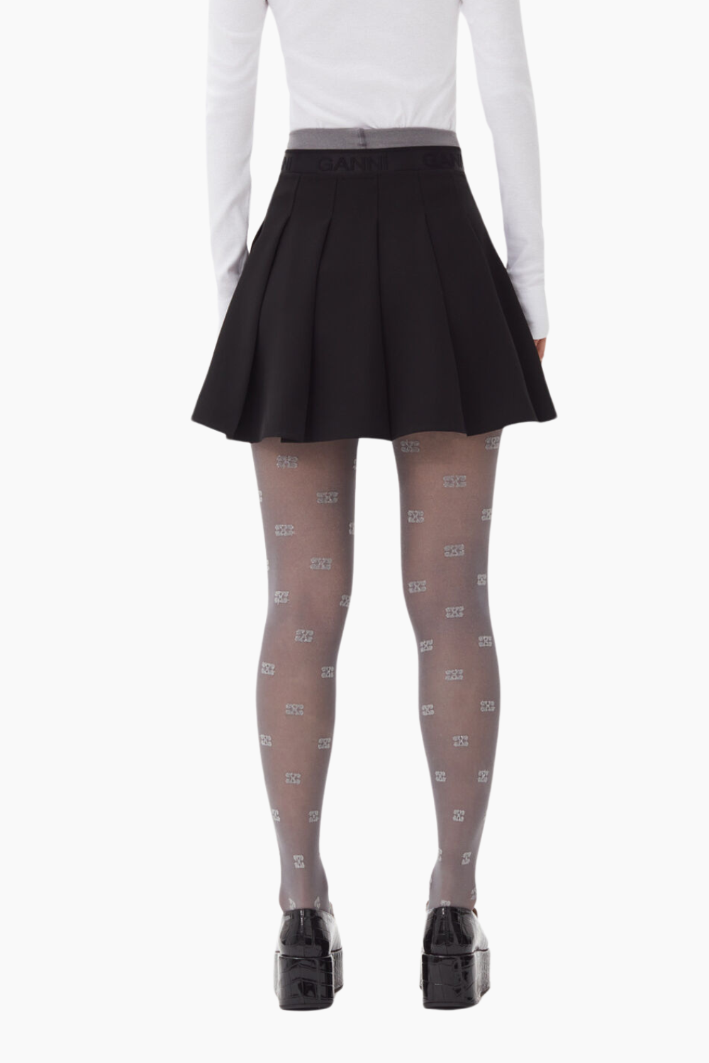 Light Twill Pleated Mini Skirt F9710 - Black - GANNI