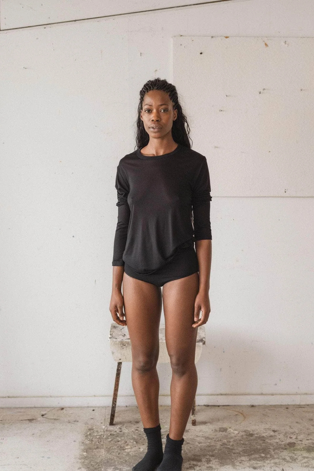 Long Sleeve Tee Bamboo Lyocell - Black - Baserange-1