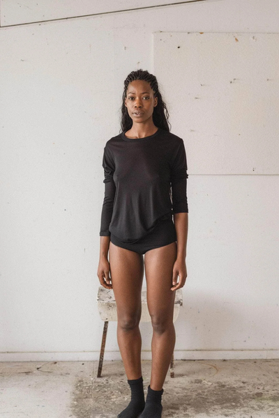 Long Sleeve Tee Bamboo Lyocell - Black - Baserange-1