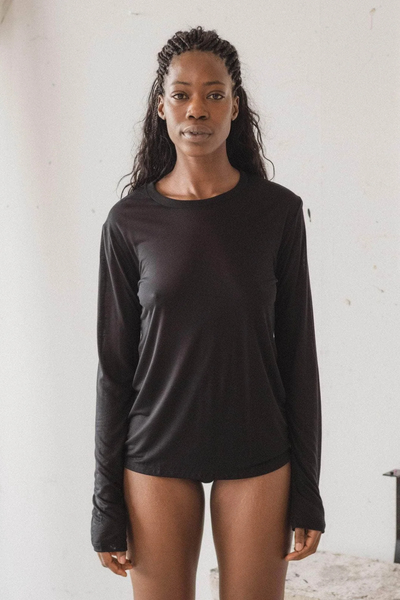 Long Sleeve Tee Bamboo Lyocell - Black - Baserange-2