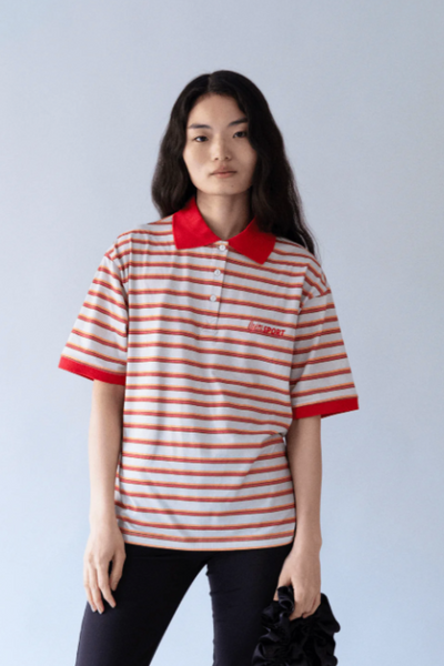 Luna Unisex Polo T-shirt - Red Orange Stripe - OpéraSPOORT