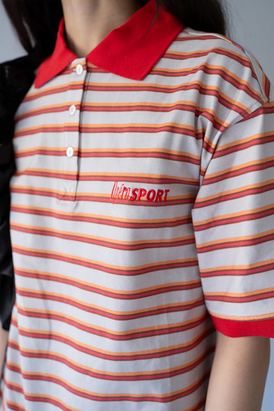 Luna Unisex Polo T-shirt - Red Orange Stripe - OpéraSPOORT