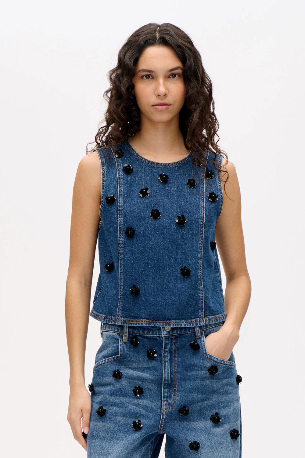 Madine Blouse - Denim Sequince Flower - Baum und Pferdgarten