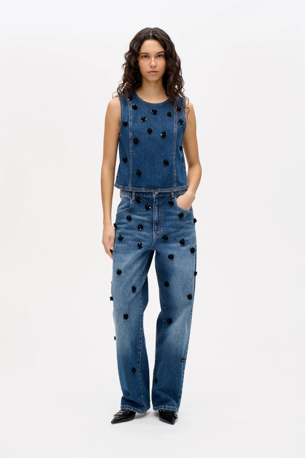 Madine Blouse - Denim Sequince Flower - Baum und Pferdgarten