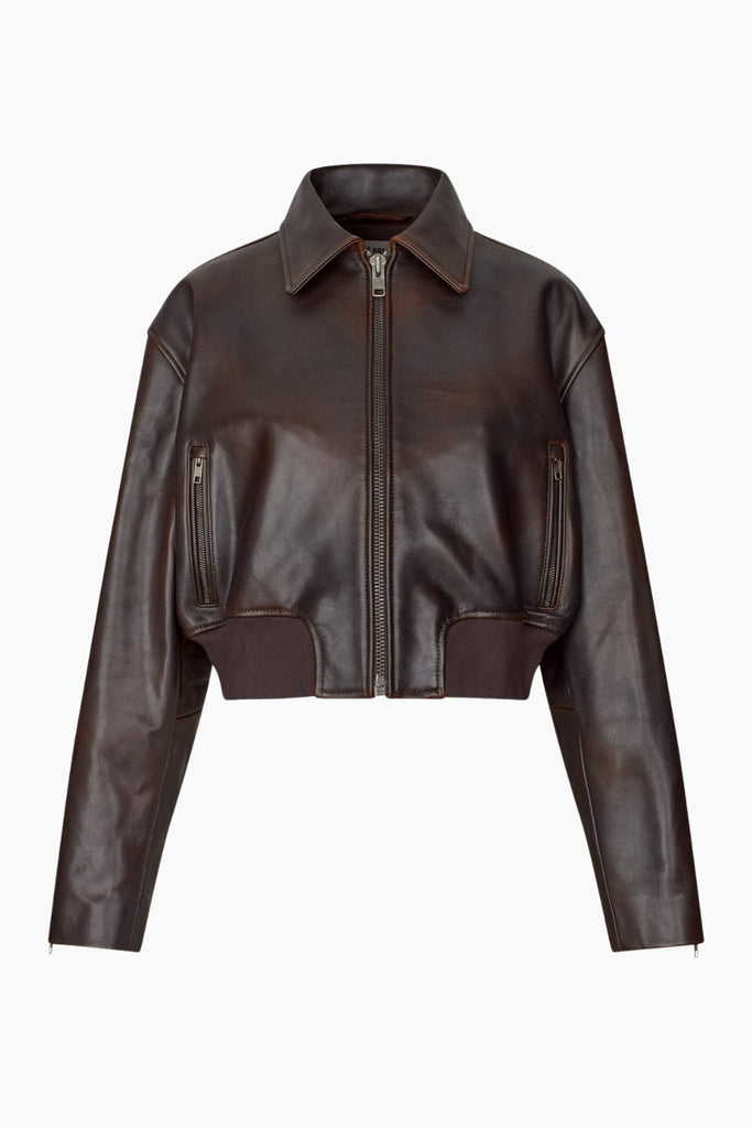 Marilyn Leather Bomber - Dark Brown - Oval Square
