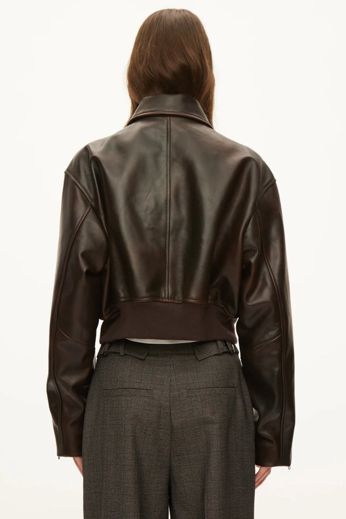 Marilyn Leather Bomber - Dark Brown - Oval Square