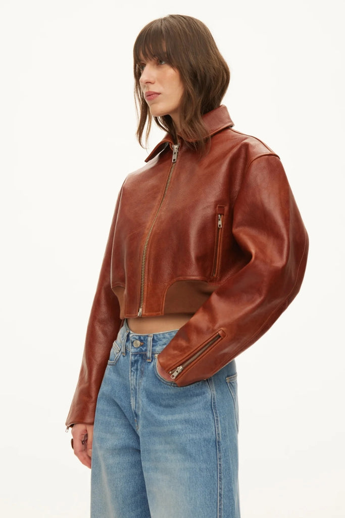 Marilyn Leather Bomber - Rust Red - Oval Square