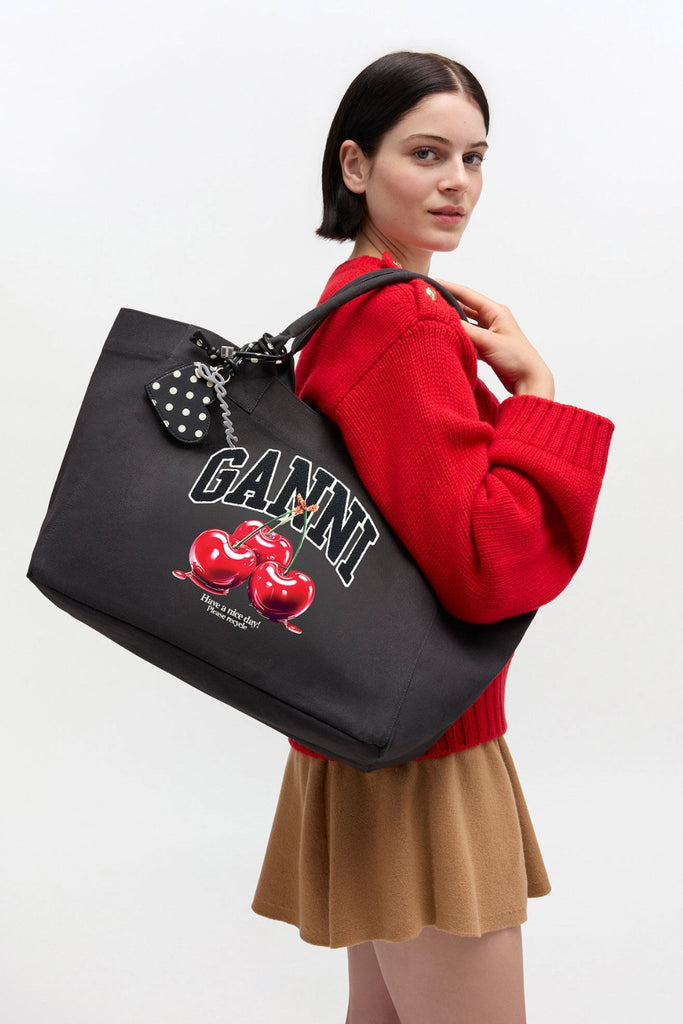 Medium Trapez Shopper Cherry Printed - Phantom - GANNI