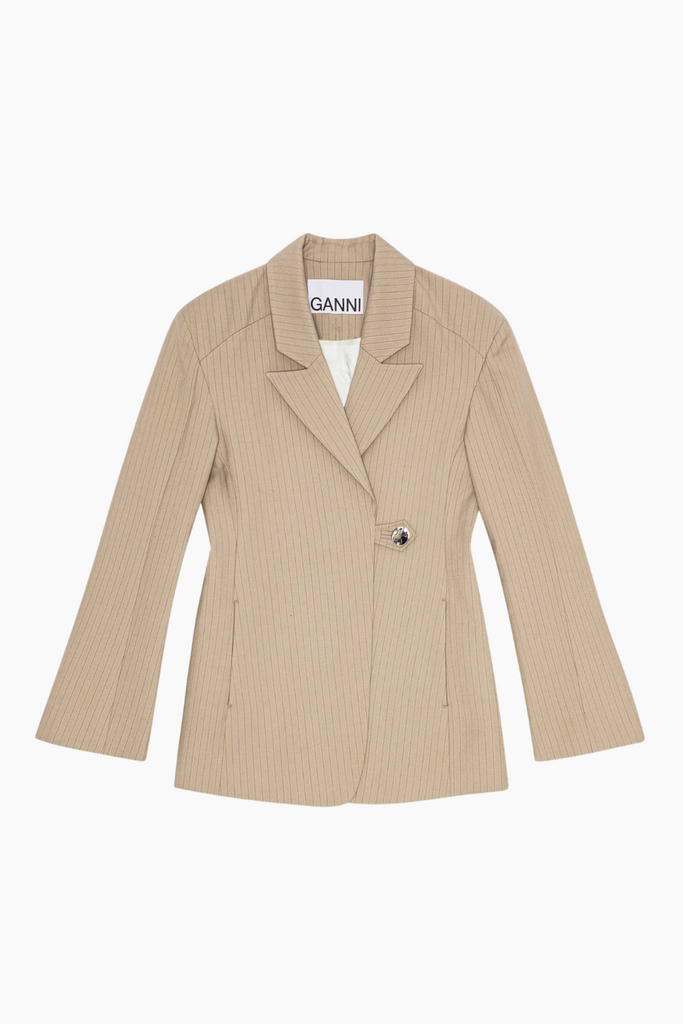 Melange Stripe Suiting Blazer W0165 - Caribou - GANNI