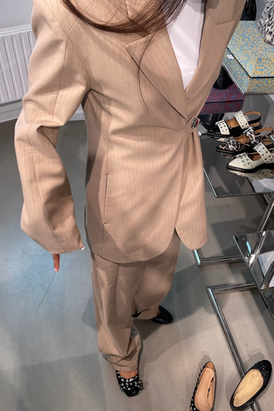 Melange Stripe Suiting Blazer W0165 - Caribou - GANNI