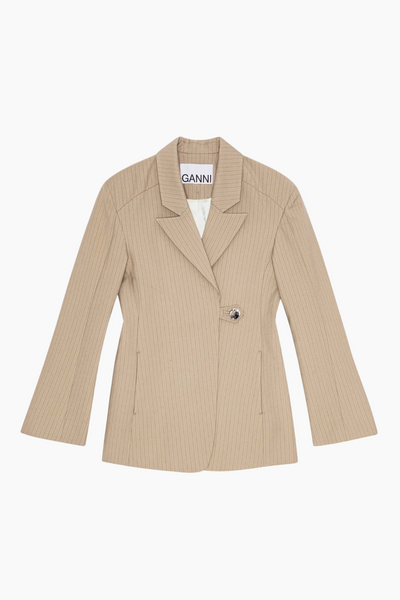 Melange Stripe Suiting Blazer W0165 - Caribou - GANNI