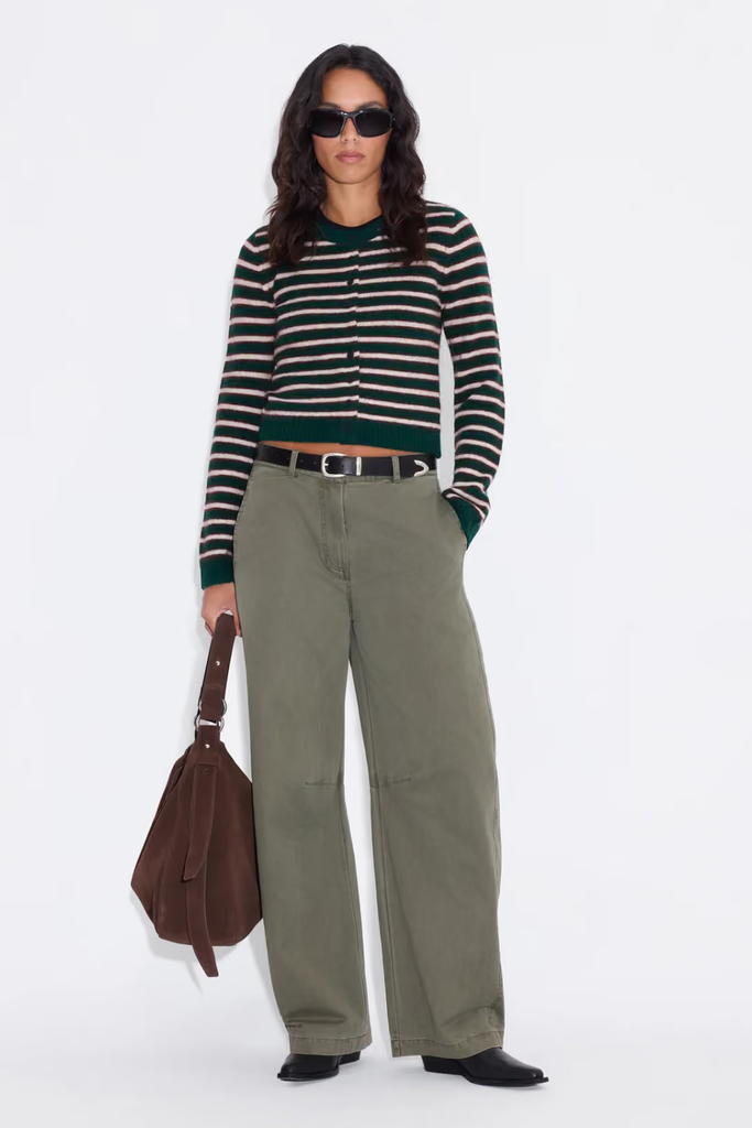 Mia Stripe Cardigan - Green Stripe - Holzweiler