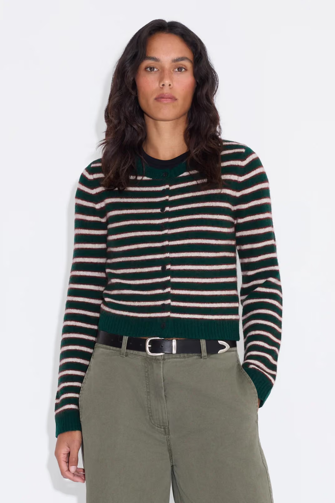 Mia Stripe Cardigan - Green Stripe - Holzweiler