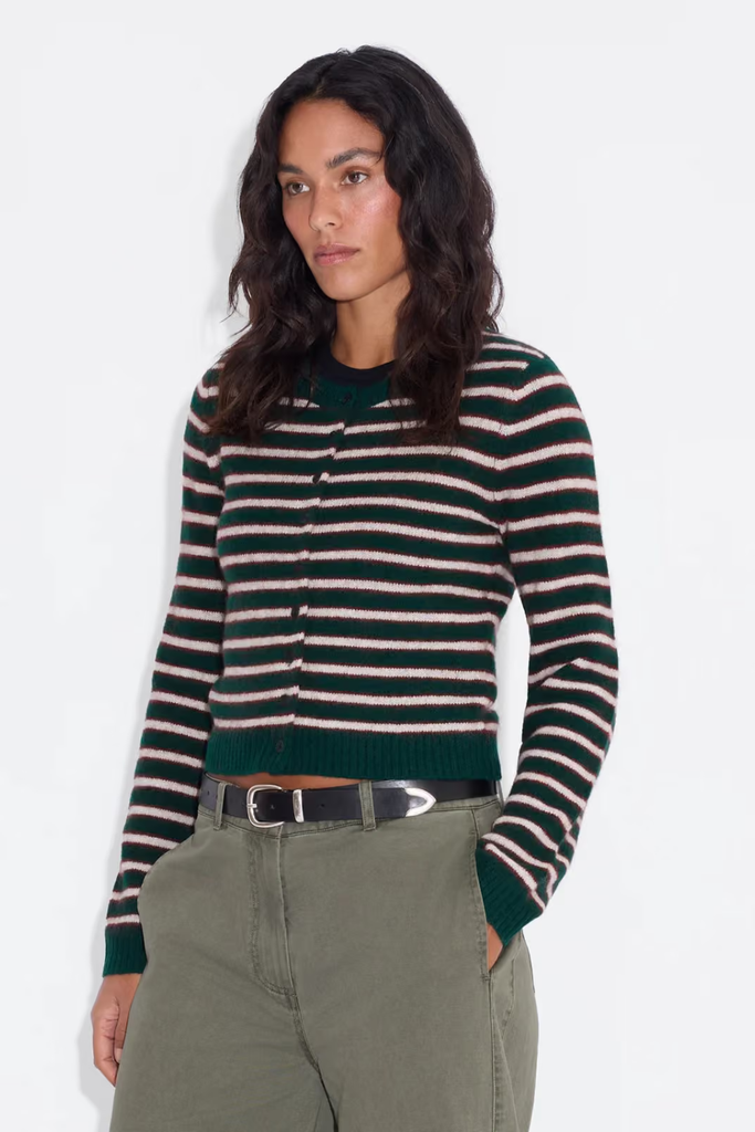 Mia Stripe Cardigan - Green Stripe - Holzweiler