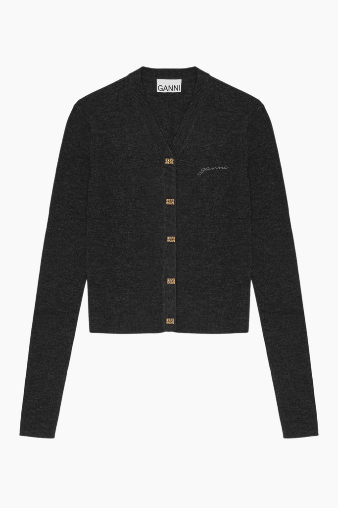 Mini Ribbed Merino Cardigan K2474 - Phantom - GANNI