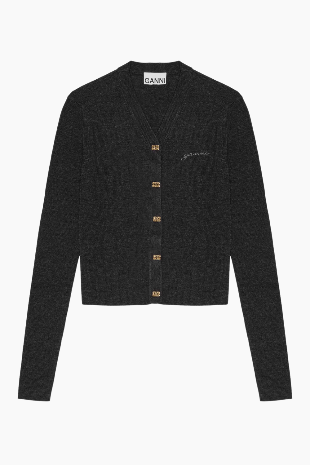 Mini Ribbed Merino Cardigan K2474 - Phantom - Ganni