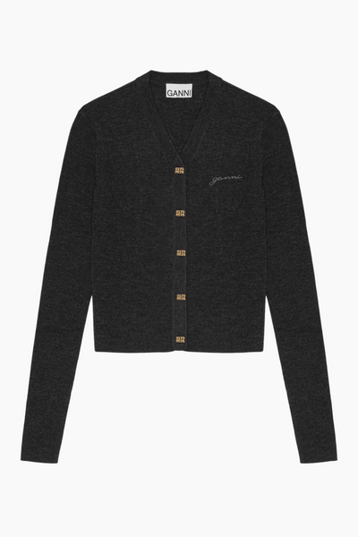 Mini Ribbed Merino Cardigan K2474 - Phantom - Ganni