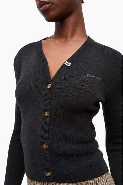 Mini Ribbed Merino Cardigan K2474 - Phantom - Ganni