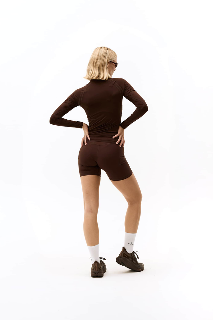 Mock Neck Stretch Longsleeve - Coffee Bean - bareen