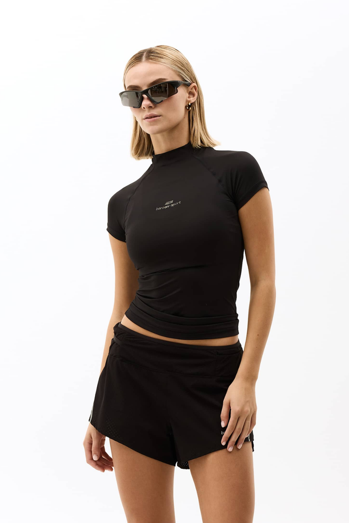 Mock Neck Stretch T-Shirt - Black - bareen
