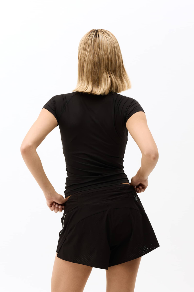 Mock Neck Stretch T-Shirt - Black - bareen